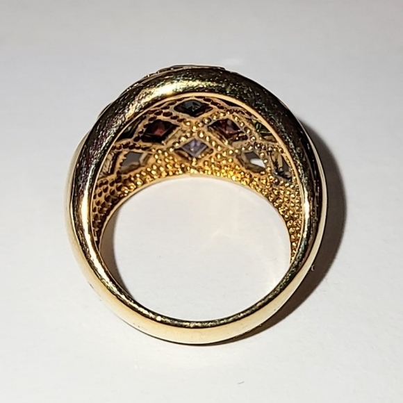 925 VERMEIL DOME RING - MULTI-COLORED RAINBOW STONES - SZ 10 - Picture 3 of 10